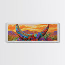 Crescent Moon, Floral Sunset, Western Vibes, Framed Canvas Print, Desert Boho Wall Art, Living Room Decor, Whimsical Southwestern Art
