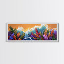 Ocean Blooms, Sunset Waves, Colorful Florals, Seaside Garden, Framed Canvas Print tropical living room wall art, coastal print