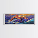 Vibrant Dolphin Art, Ocean Animal Painting, Kids Beach Room Decor, Bold Marine Life Style, Playful Framed Canvas Print, Coastal Vibes