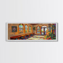 Sunlit Adobe Room, Southwest Architecture Art, Spanish Villa Scene, Rustic Warm Tones, Framed Canvas Print, Hallway Hacienda Decor