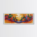 Sunset Islands, Floating World, Fantasy Village, Framed Canvas Print, Whimsical Wall Art, Eclectic Home Decor, Surreal Landscape Art