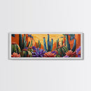 Desert Garden Magic, Colorful Cactus Landscape, Urban Nature Art, Framed Canvas Print, Living Room Southwest Decor, Boho Sunset Wall Art