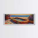 Sunset Garden View, Mediterranean Patio, Vibrant Colors, Coastal Escape, Framed Canvas Print, Bathroom Wall Art, Colorful Outdoor Art