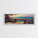 Ocean Bench Scene, Tranquil Moment, Sunset by Sea, Nature Retreat, Canvas Print, Beach House Decor, Impressionist Coastal Wall Art