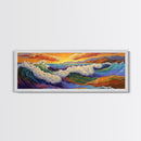 Crashing Waves, Vibrant Seascape, Ocean Energy, Coastal Sunset, Framed Canvas Print, Beach House Decor, Modern Nautical Art