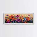 Vibrant Floral Burst, Sunset Garden, Colorful Flowers, Bold Leaves, Canvas Print, Living Room Wall Art, Boho Botanical Style