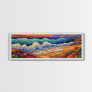 Crashing Waves, Sunset Sea, Bold Ocean Art, Framed Canvas Print, Vibrant Beach Wall Decor, Bathroom Nautical Theme, Color Splash Style