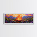 Dramatic Bonfire Night, Vibrant Flame in Hills, Scenic Nature Wall Art, Framed Canvas Print, Fall Lodge Decor, Rustic Landscape Artwork
