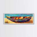 Colorful Canoe Art, Vibrant Coastal Boat, Tropical Beach Vibes, Canvas Print, Boho Beach Decor, Nautical Wall Art, Bathroom Art