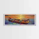 Sunset Lake Canoe, Peaceful Evening Art, Autumn Water Scene, Canvas Print, Rustic Cabin Wall Art, Colorful Lakehouse Decor