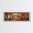 Mediterranean Patio Vibe, Colorful Courtyard Painting, Rustic Garden View, Framed Canvas Print, Kitchen Wall Art, Tuscan Style Decor