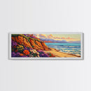 Cliffside Flowers, Ocean Waves, Sunset Coast, Canvas Print, Vibrant Coastal Wall Art, Bedroom or Bathroom Decor, Bohemian Beach Art