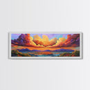 Sunset Waves, Vibrant Clouds, Mountain Sea View, Framed Canvas Print, Colorful Seascape Art, Moody Bedroom Decor, Ocean Landscape