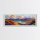 Colorful Mountains, Ocean Road, Vibrant Sunset, Framed Canvas Print, Scenic Nature Wall Art, Coastal Living Room Decor, Bold Art
