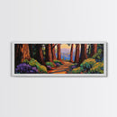 Redwood Forest, Sunset Path, Nature Trail, Peaceful Escape, Framed Canvas Print, Nature Wall Art, Bedroom Decor, Rustic Cabin Art