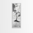 Solitary Tree, Beach Art, Surreal Landscape, Moody Wall Decor, Framed Canvas Print, Meditation Room Art, Monochrome Nature Style