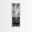Beach Bonfire Glow, Coastal Campfire Art, Sunset Ocean Scene, Framed Canvas Print, Autumn Decor, Rustic Living Room Wall Art
