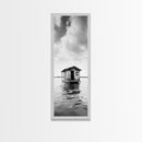 Floating Cabin, Water House, Tranquil Escape, Framed Canvas Print, Serene lake house wall art, Cabin decor, Nature minimalist bathroom print