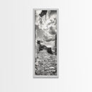Coastal Street, Ocean View, Mediterranean Charm, Monochrome Photography, Framed Canvas Print, Living Room Print, Kitchen Wall Art