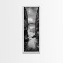 Sea Arch, Cliff Bridge, Coastal Landscape, Dramatic Ocean View, Black and White Framed Canvas Print, Bathroom Art, Hallway Wall Art