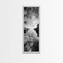 Island Cove, Palm Tree, Peaceful Sea, Tropical Coastline, Black and White Framed Canvas Print, Boho Beach Wall Art, Bathroom Decor