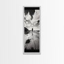 Lone Beach Walker, Dramatic Sky, Ocean Reflections, Solitude Moment, Framed Canvas Print, Hallway Wall Art, Moody Minimalist Decor