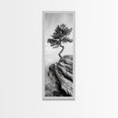 Lone Pine Tree, Minimal Nature, Tranquil Cliff Scene, Zen Forest Print, Framed Canvas Print, Japandi Wall Art, Entryway Tree Print, Nature Minimalism