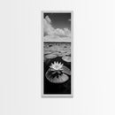 Water Lily Bloom, Lake Flowers, Lotus Petals, Peaceful Reflections, Botanical Art Framed Canvas Print, Spa Room Floral Wall Decor