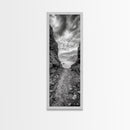 Rocky Pathway, Seaside Trail, Cloudy Horizon, Framed Canvas Print, Moody Coastal Wall Art, Nature Inspired, Monochrome Travel Decor