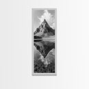 Sharp Mountain Peak, Reflection Stillness, Monochrome Wild, Framed Canvas Print, Rustic Cabin Wall Art, Nature Lover Gift Idea