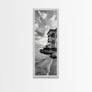 Italian Villa Coast, Seaside Architecture Print, Elegant Travel Decor, Framed Canvas Print, Dining Room Wall Art, Monochrome