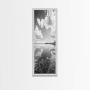 Lake Reflection, Calm Waters, Cloudy Sky, Minimalist Landscape, Framed Canvas Print, Neutral Living Room Art, Tranquil Nature Scene