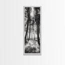 Pine Forest Glow, Woodland Landscape, Monochrome Nature, Boho Style, Framed Canvas Print, Entryway Print, Living Room Wall Art, Game Room Art
