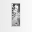 Footprints Beach Path, Ocean Shore Wall Art, Minimalist Seascape Style, Relaxing Bathroom Decor, Framed Canvas Print, Coastal Vibes
