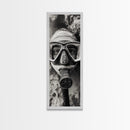Diver Portrait, Underwater View, Close-Up Eyes, Canvas Print, Adventure Wall Art, Scuba Diving Decor, Unique Bathroom Art, Monochrome Style