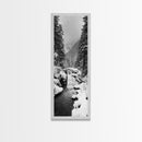 Winter Forest, Snowy River, Pine Trees, Canvas Print, Cozy Cabin Wall Art, Nature Lover Gift, Scandinavian Style, Holiday Decor, Bedroom Decor