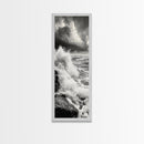 Stormy Sea, Crashing Waves, Ocean Fury, Nature Power Framed Canvas Print, Moody Living Room Wall Art, Dramatic Coastal Decor, Office Art