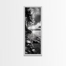 Tree Shoreline, Tranquil Water, Sunset Reflection, Peaceful Horizon, Framed Canvas Print, Nature Photography, Cabin Wall Art