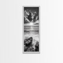 Rocky Sea, Glowing Horizon, Soft Waves, Twilight Sky, Canvas Print, Coastal Art, Living Room Wall Art, Seaside Modern Decor