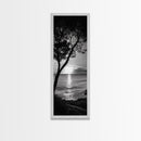 Coastal Tree, Ocean Sunset, Silhouetted Landscape, Peaceful Water, Framed Canvas Print, Nature Art, Bedroom Tranquil Decor