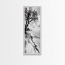 Serene Beach Tree, Calm Ocean Coast, Black White Shoreline, Framed Canvas Print, Coastal Entryway Decor, Minimal Nature Wall Art
