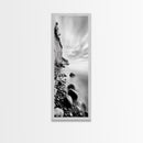 Rocky Shoreline, Coastal Calm, Seaside Mist, Canvas Print, Black White Minimalist Wall Art, Serene Bedroom or Bathroom Decor