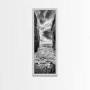 Ocean Gap, Cliffside Horizon, Black White Waves, Framed Canvas Print, Modern Coastal Wall Art, Nautical Living Room Decor,  Nature Decor