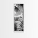 Desert Path, Palm Trees, Serene Escape, Tranquil Garden, Monochrome Landscape, Framed Canvas Print, Entryway Wall Art, Nature Minimal