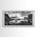 Coastal Reflection, Tide Pools, Dramatic Sky, Ocean Cliff Landscape, Framed Canvas Print, Bedroom Nature Photography Art