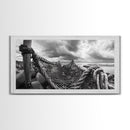 Fishing Net, Stormy Shore, Maritime Nostalgia, Rugged Rope Art, Framed Canvas Print, Nautical Living Room Wall Decor