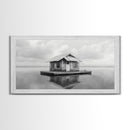 Floating Cabin, Lake House, Calm Waters, Dreamy Isolation Art, Canvas Print, Minimalist Living Room Wall Art, Coastal Style