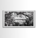 Tree Arch Reflection, Tranquil River View, Nature Canopy Water, Framed Canvas Print, Bedroom Wall Art, Zen Landscape Art, Cabin Decor