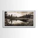 Forest Pond Reflection, Tranquil Lake Trees, Serene Nature Scene, Framed Canvas Print, Fall Wall Art, Rustic Cabin Decor, Living Room Wall Art