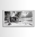 Tropical Hut, Palm Tree Scene, Island Escape Photo, Framed Canvas Print, Beach House Wall Art, Rustic Boho Coastal Decor, Nature Scene
